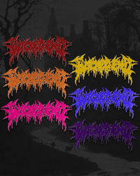 Wicked End drop logo die-cut stickers, all six colors