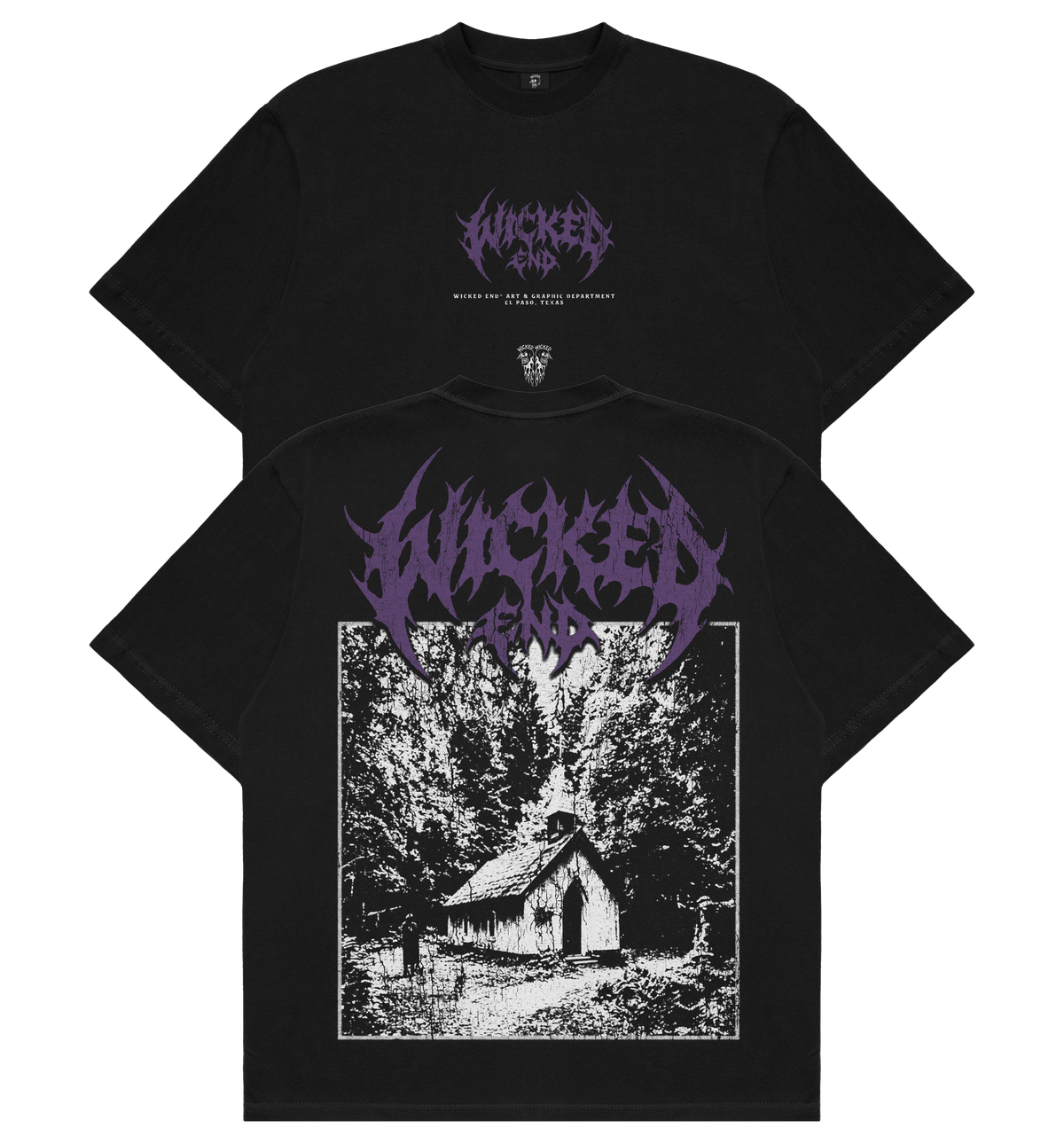 Unholy Ground heavyweight graphic tee, screenprinted in El Paso, Wicked End