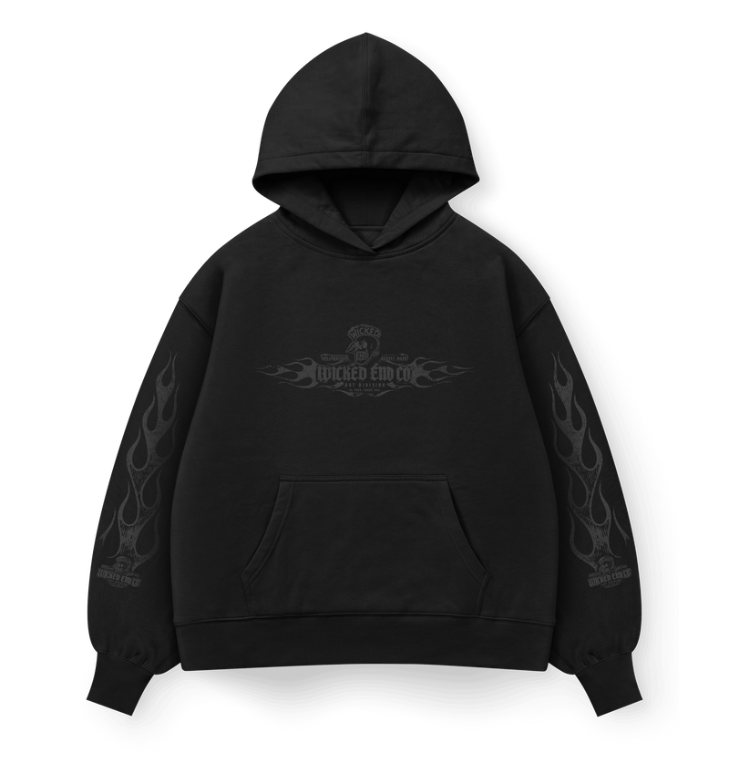 Burnout heavyweight hoodie, screenprinted in El Paso, Wicked End